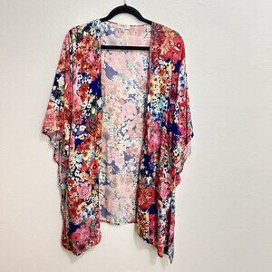 Umgee Pink‎ Floral Kimono Cardigan Cover Up Open Front Multicolor Flowy Size M/L